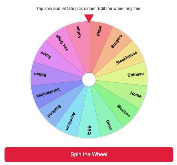 Dinner Roulette: Wheel of Dinner Random Dinner Generator